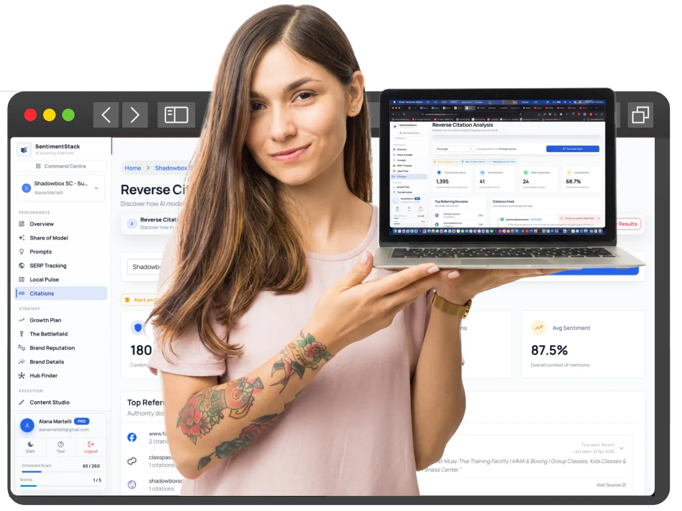 woman laptop ai branding tool screen