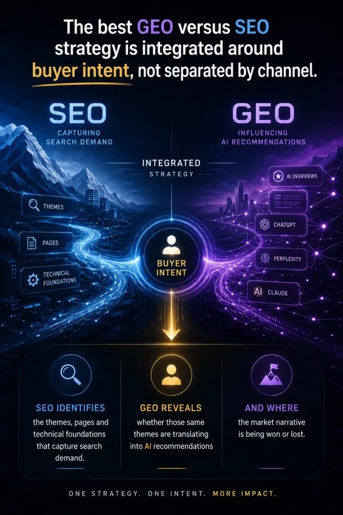 GEO Versus SEO Strategy for Modern AI Search Info Graphic