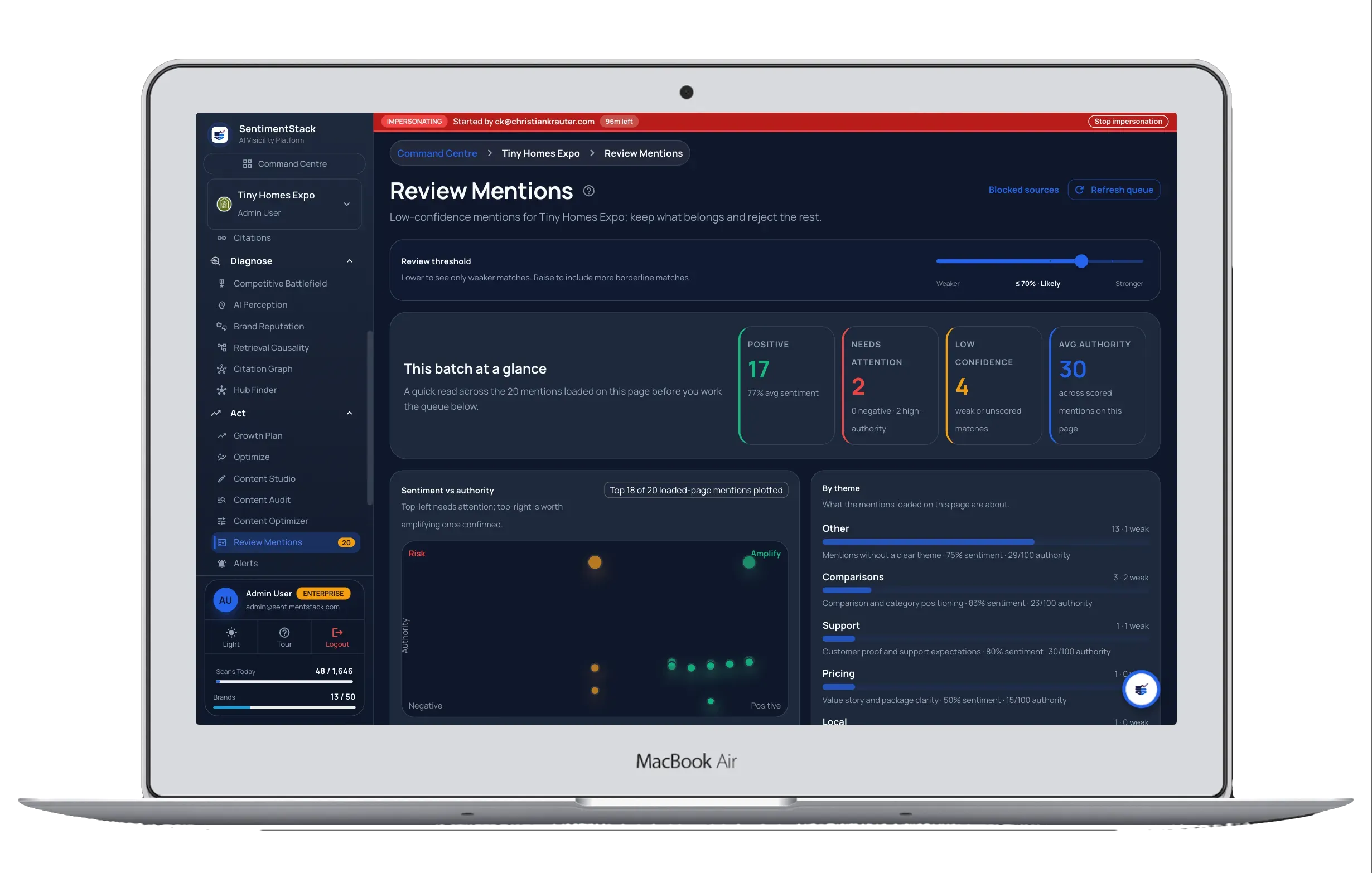 GEO Platform Review Mentions screenshot laptop GEO Platform Review Mentions screenshot laptop