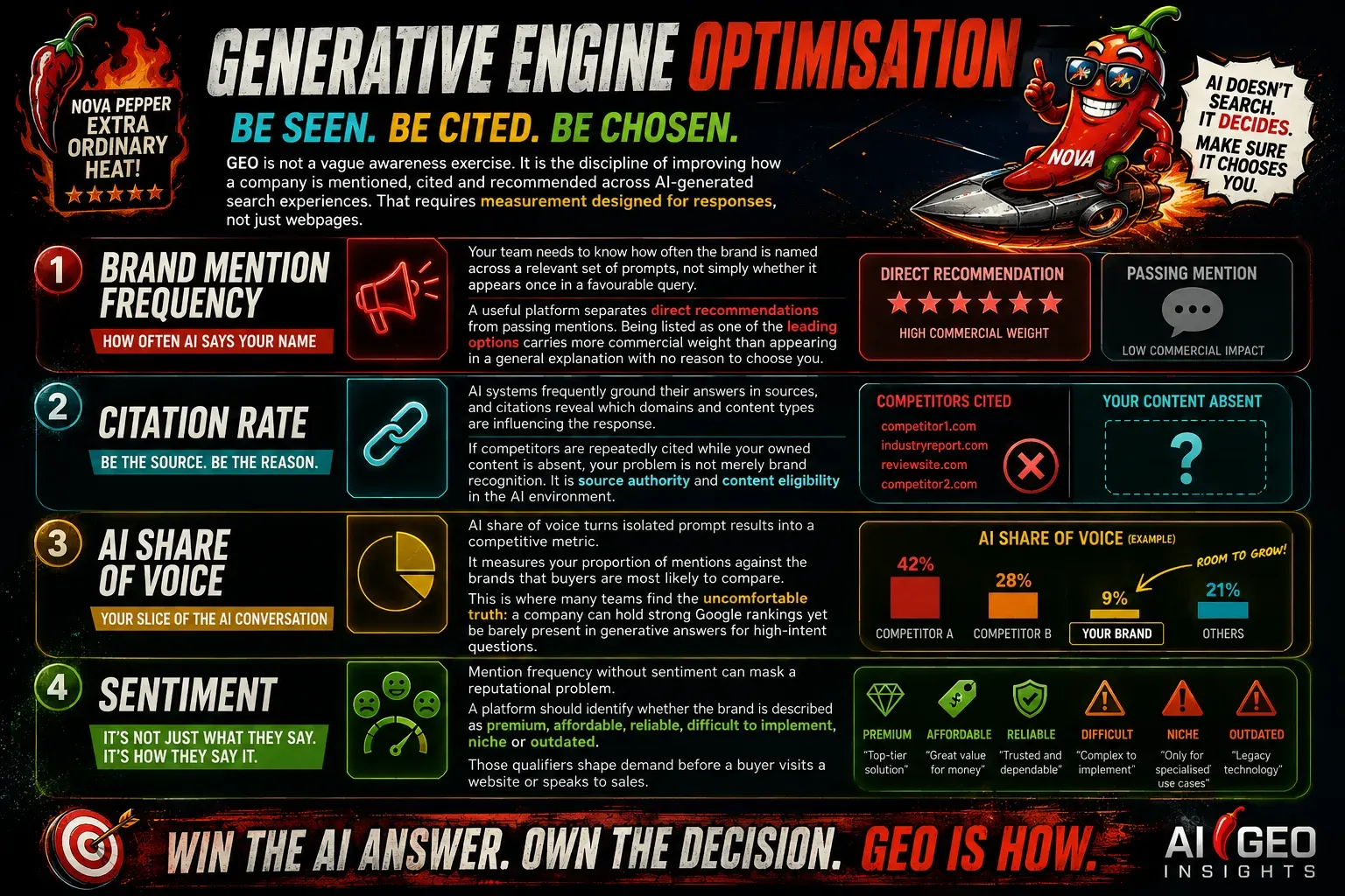 GEO platform review what the platform must actually measure infographic
