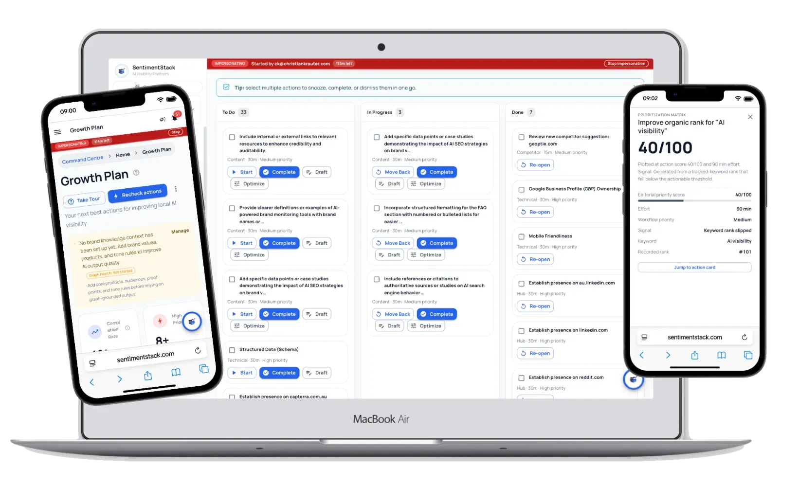 Growth plan tasks in SentimentStack