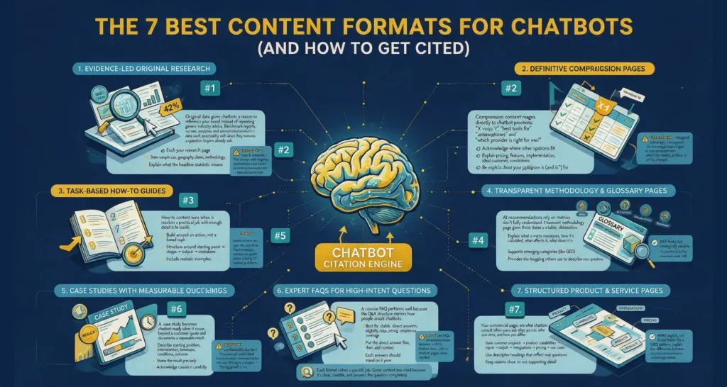 7 Best Content Formats for Chatbots That Get Cited Infographic
