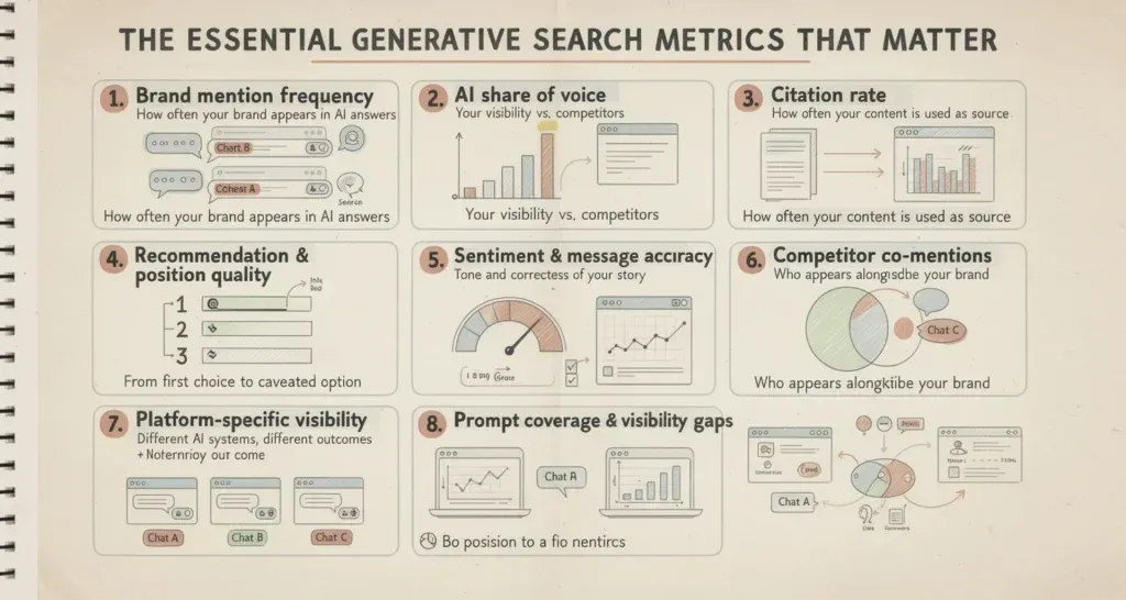 9 Essential Generative Search Metrics to Track Infographic