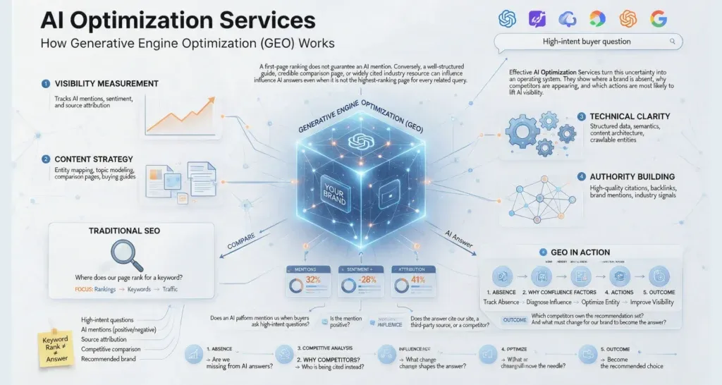 AI Optimisation Services for AI Search Visibility Infographic